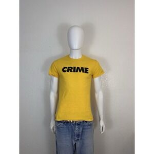 Vintage Yellow "CRIME" Graphic Tee – Size Small – Bold Streetwear Statement